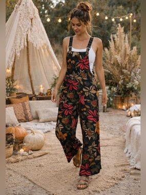 NWT Los Banditos Floral Wide Leg Overalls Boho Retro Jumpsuit S